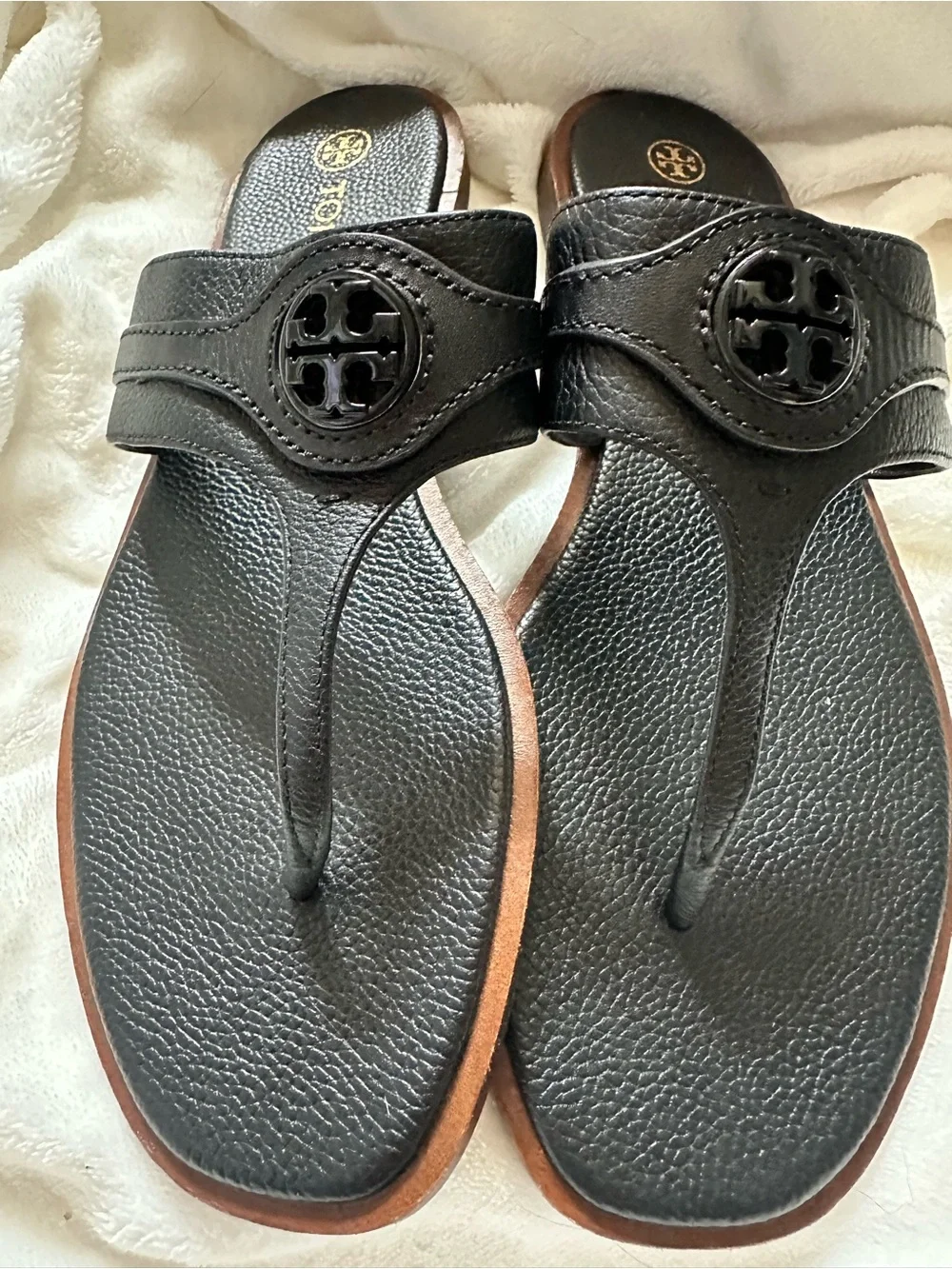 Tory Burch Carson Black Leather Thong Welt Sandals - Size 9
